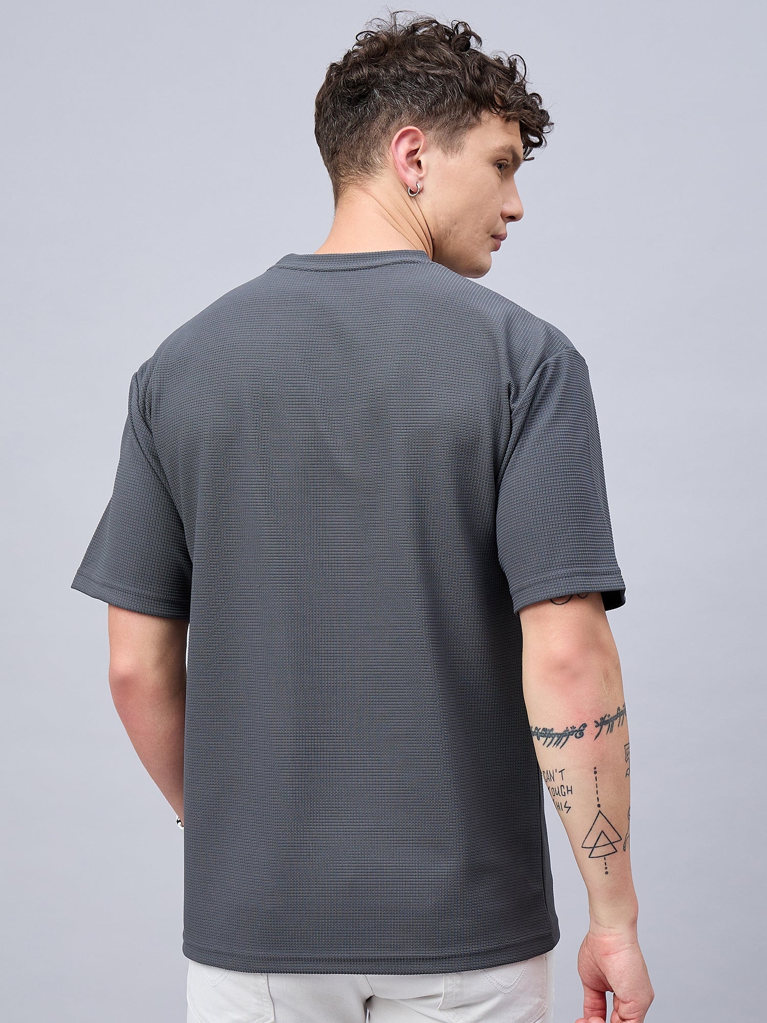 Men Oversized Round Neck Drop Shoulder T-shirt Grey