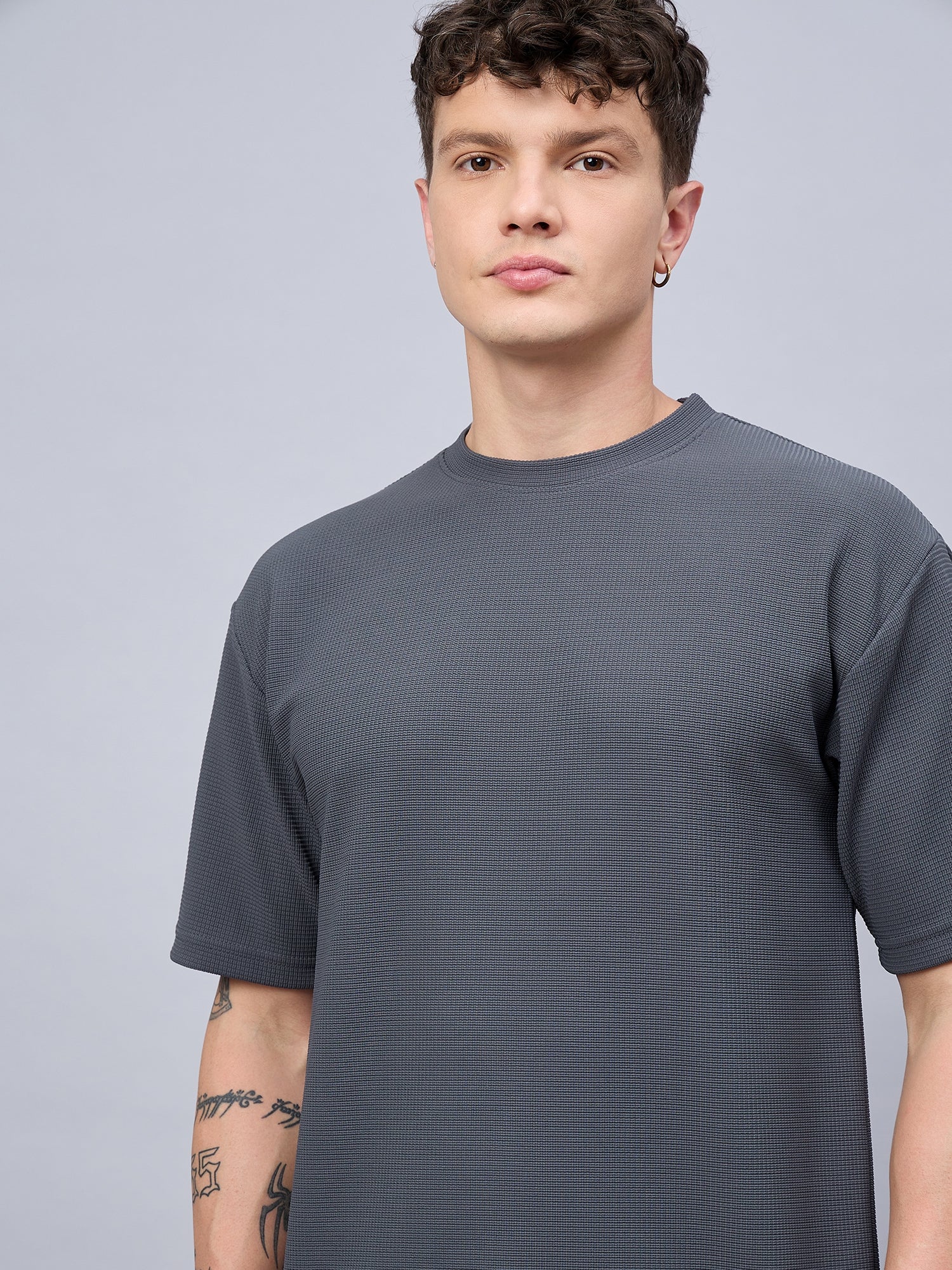 Men Oversized Round Neck Drop Shoulder T-shirt Grey