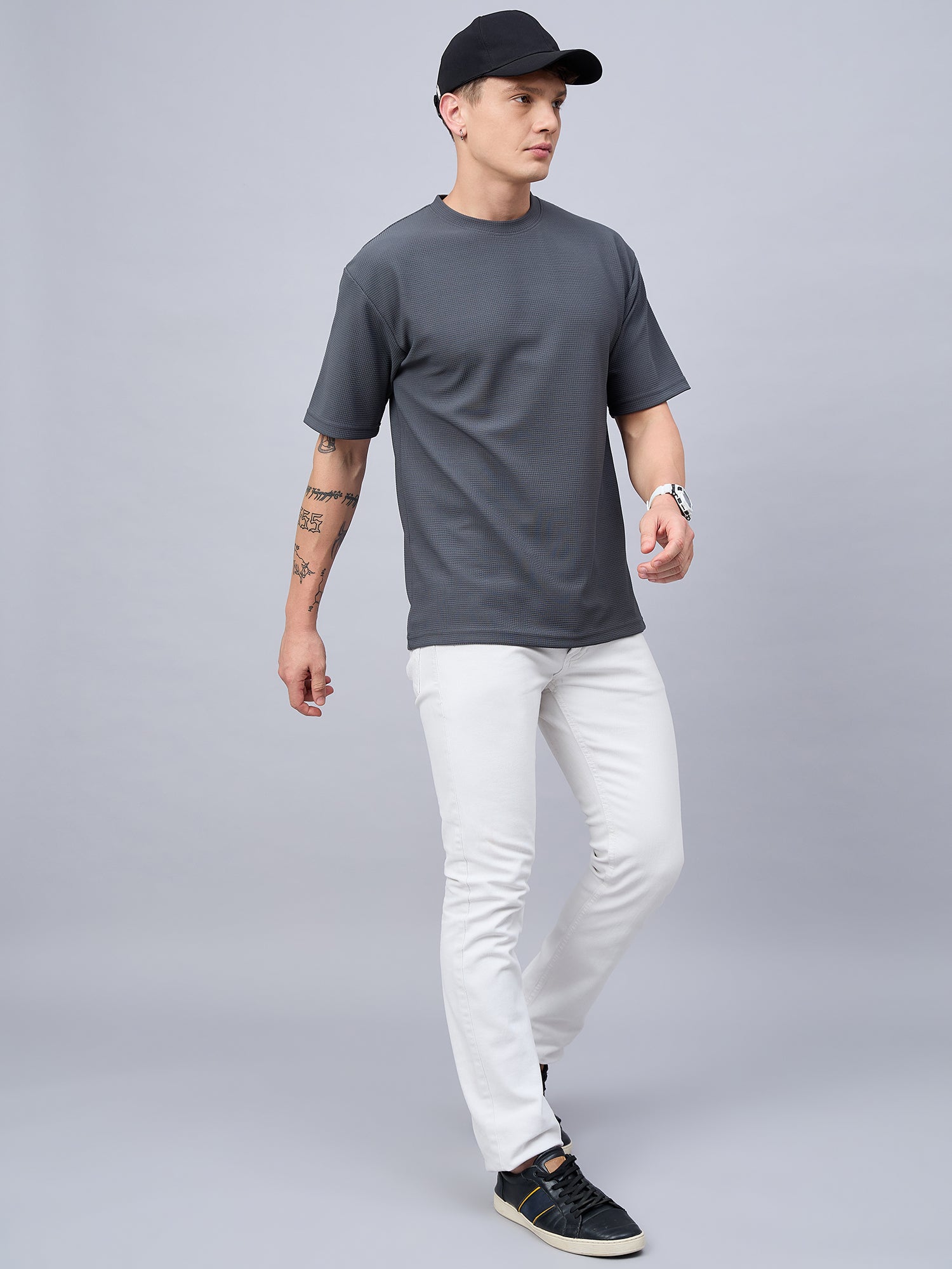 Men Oversized Round Neck Drop Shoulder T-shirt Grey
