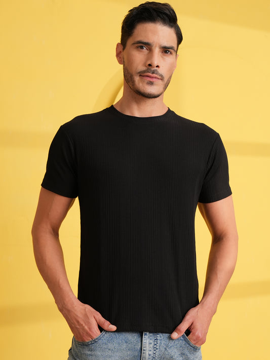 Men Solid Round Neck T-shirt Black