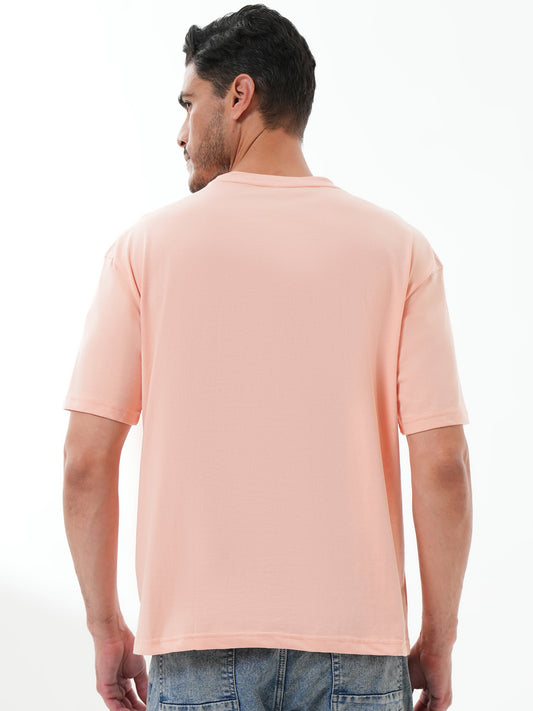 Men Oversize Printed Round Neck T-shirt Peach - Reprise
