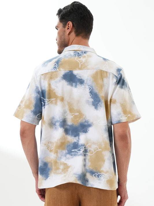 Men Self Design Printed Half Sleeve Shirt Blue - Reprise