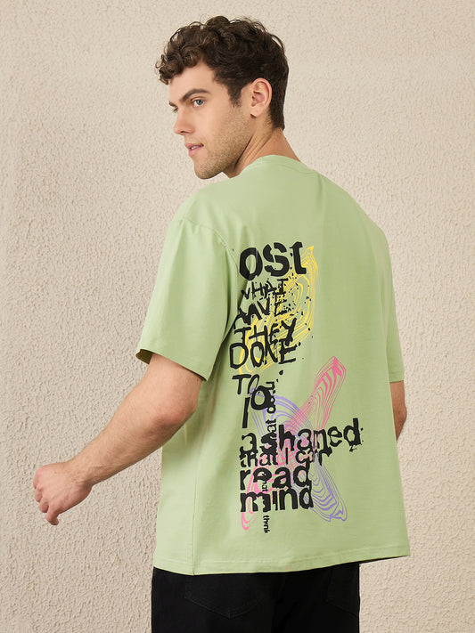 Men Oversized Printed Round Neck Drop shoulder T-shirt Green - Reprise