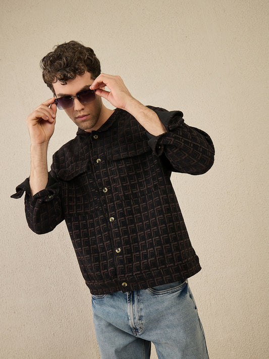 Dark Brown Textured Buttoned Shacket