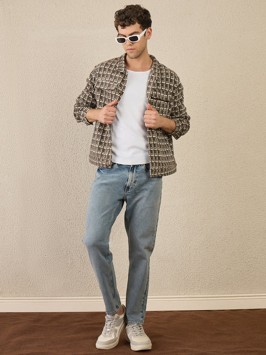 Brown Textured Buttoned Shacket