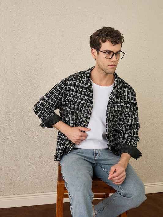 Black Textured Buttoned Shacket