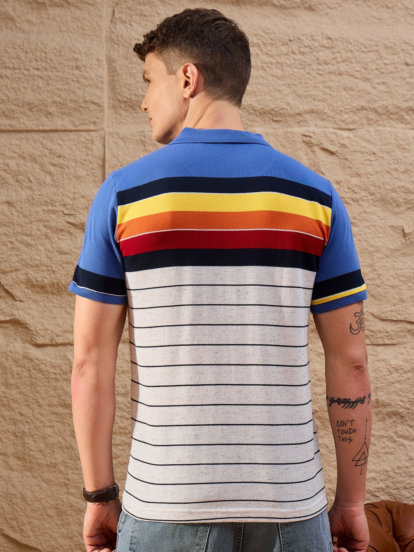 Men Striped Polo T-shirt Off White - Reprise