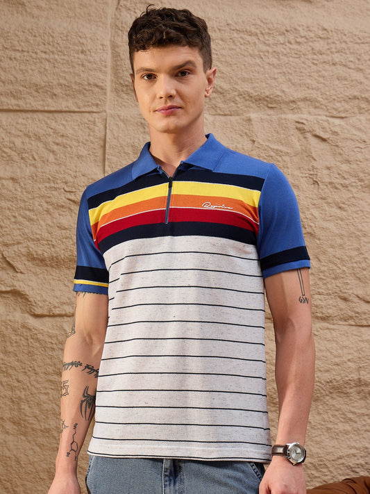 Men Striped Polo T-shirt Off White - Reprise