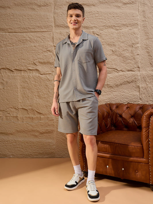 Men Textured Co-ord set Grey