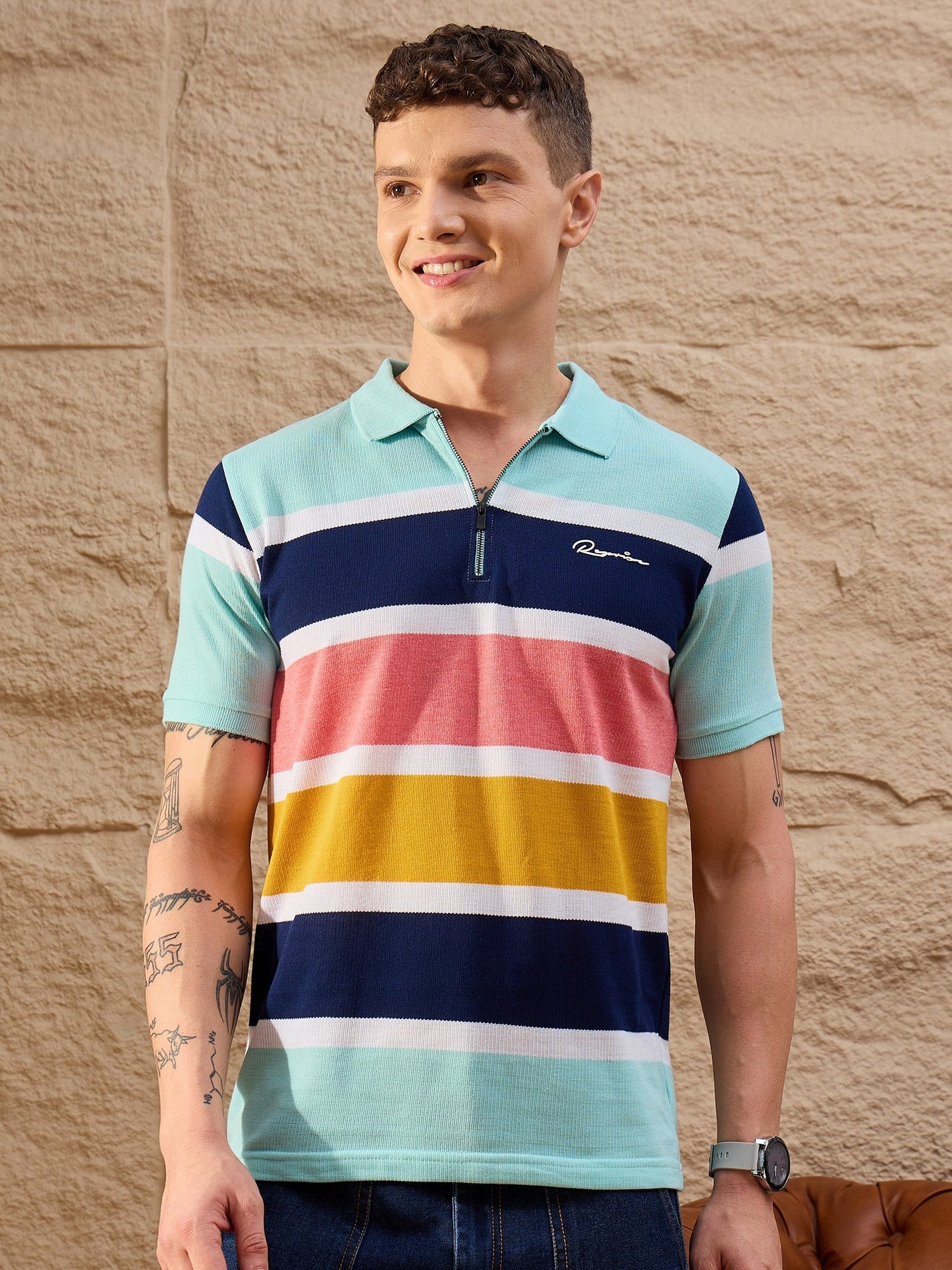 Men Striped Polo T-shirt Sky Blue - Reprise