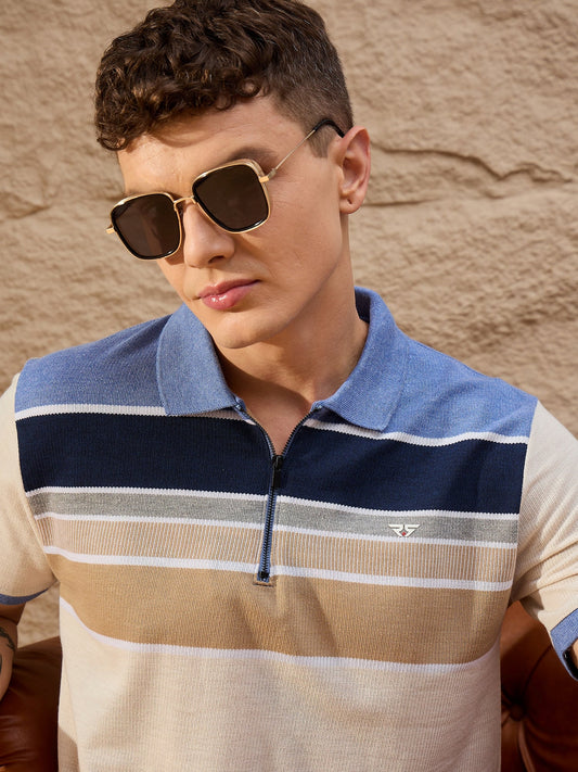 Men Striped Polo T-shirt Beige - Reprise