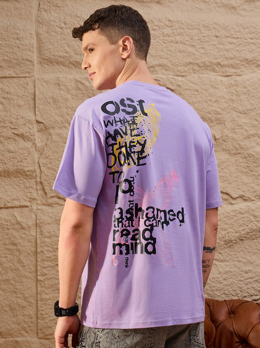 Men Oversized Printed Round Neck Drop shoulder T-shirt Lilac - Reprise
