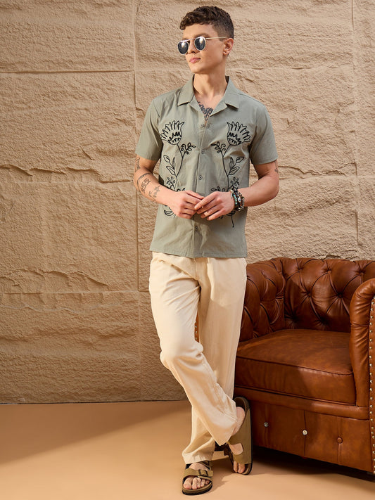 Men Embroidered Shirt Sage - Reprise