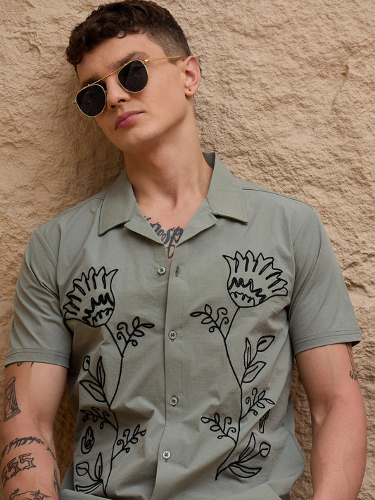 Men Embroidered Shirt Sage - Reprise