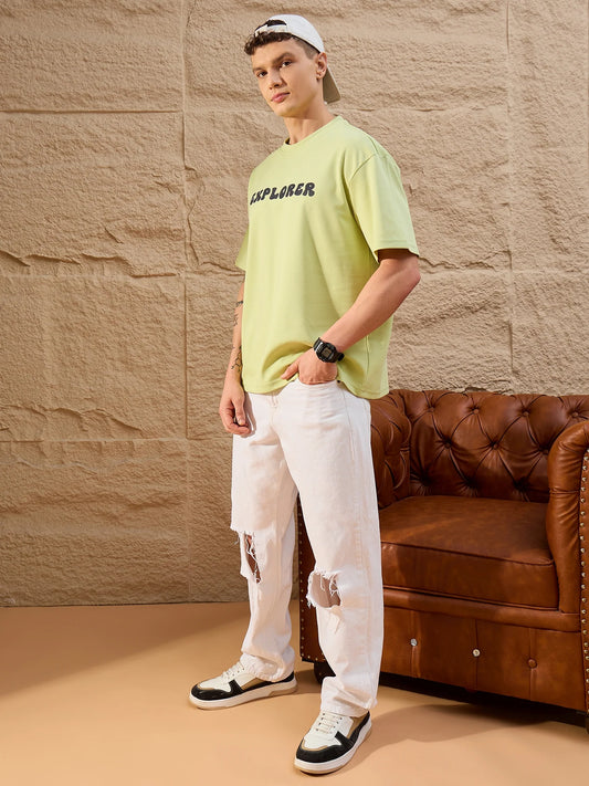 Men Oversized Printed Round Neck Drop shoulder T-shirt Green - Reprise