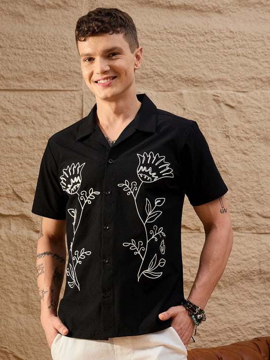 Men Embroidered Shirt Black - Reprise