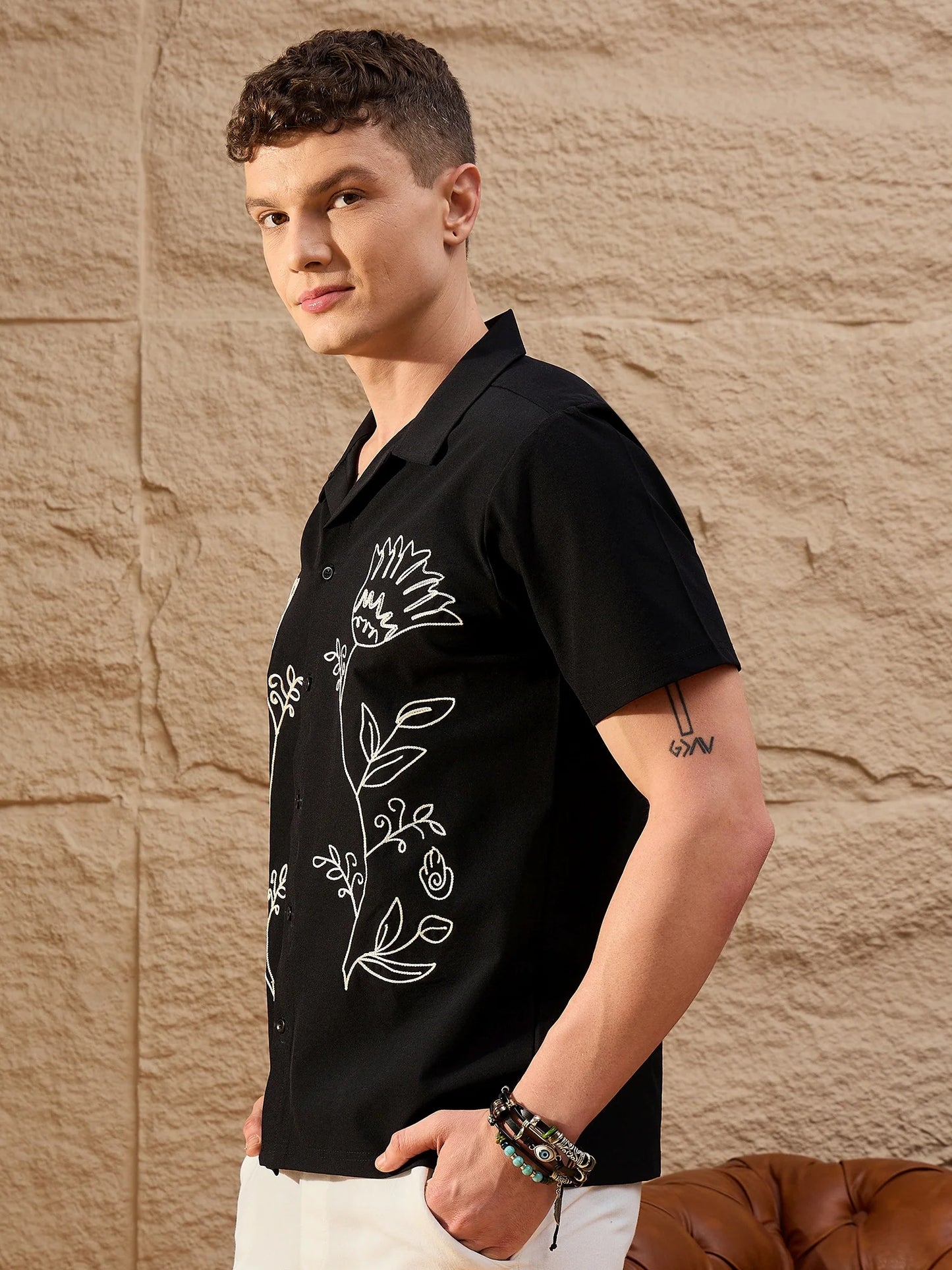 Men Embroidered Shirt Black - Reprise