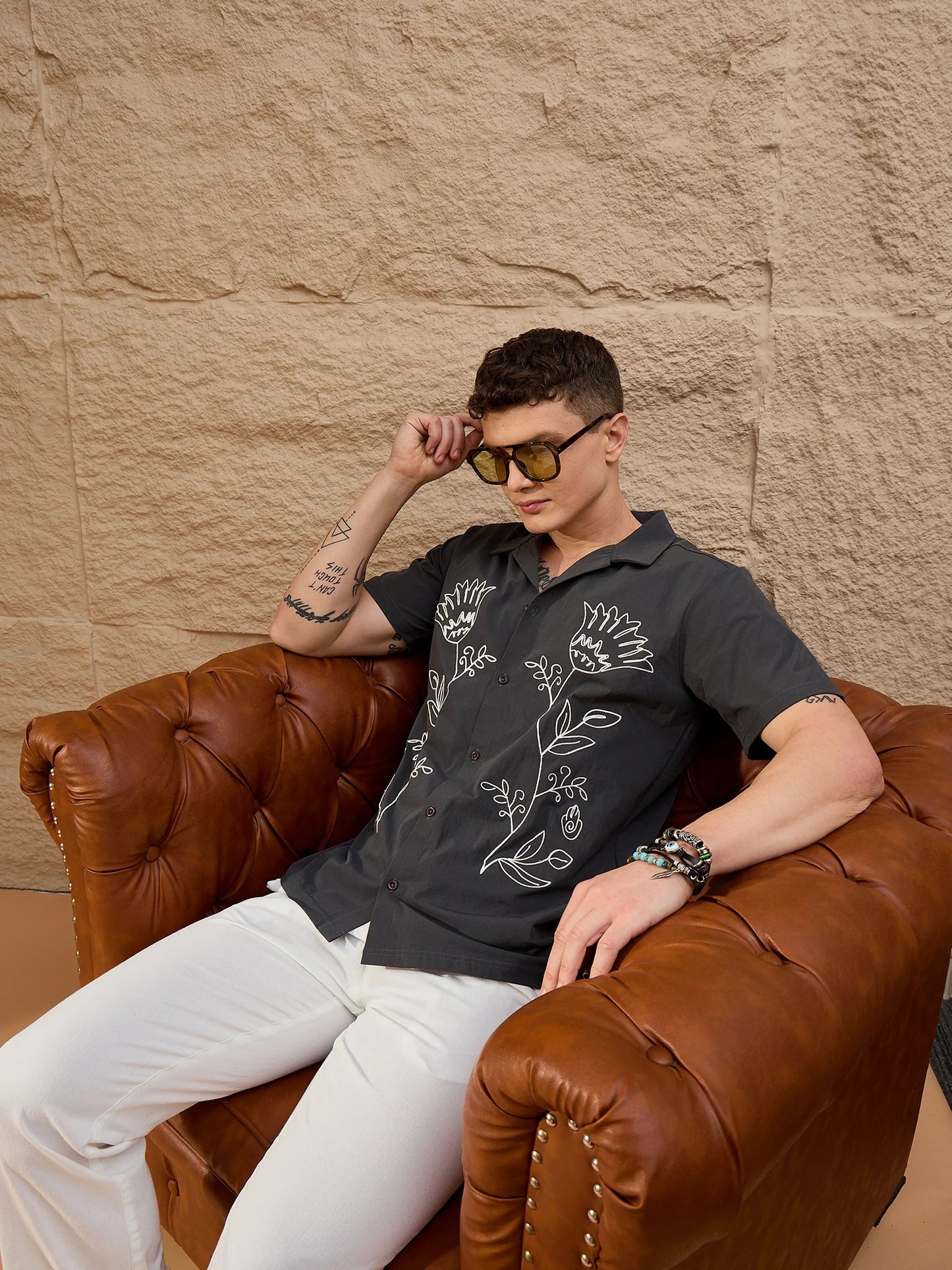 Men Embroidered Shirt Grey - Reprise