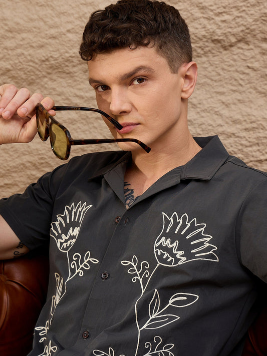 Men Embroidered Shirt Grey - Reprise