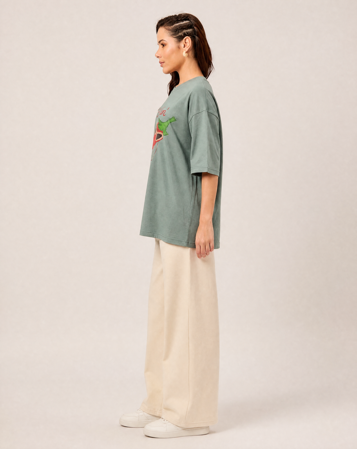 Women Oversize Round Neck T-shirt Sea Green