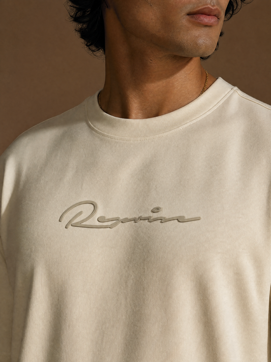 Men Oversize Printed Round Neck T-shirt Off White - Reprise