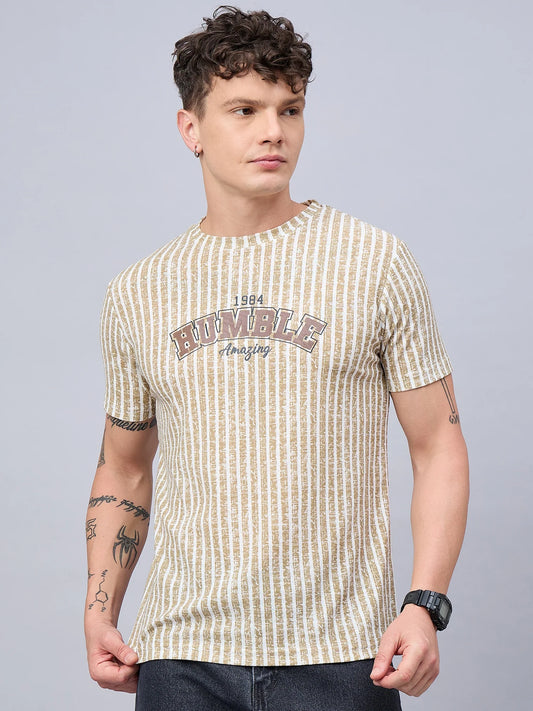 Mens Striped T-shirt Beige