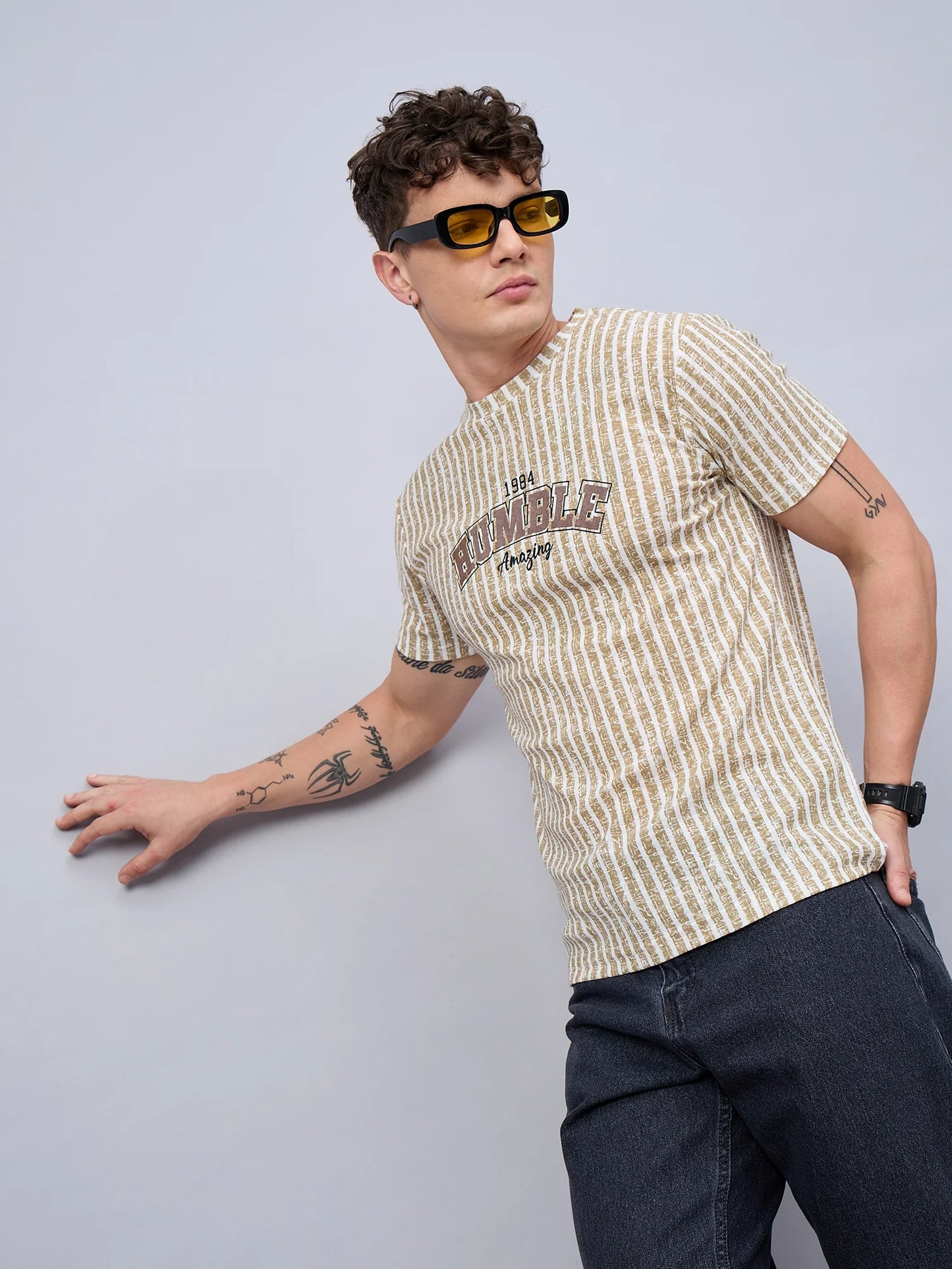 Mens Striped T-shirt Beige