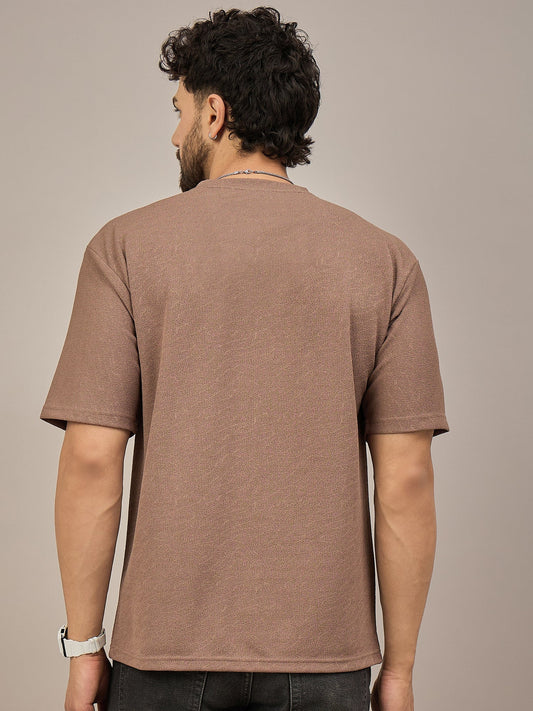 Men Oversized Printed Round Neck Drop Shoulder T-shirt Brown