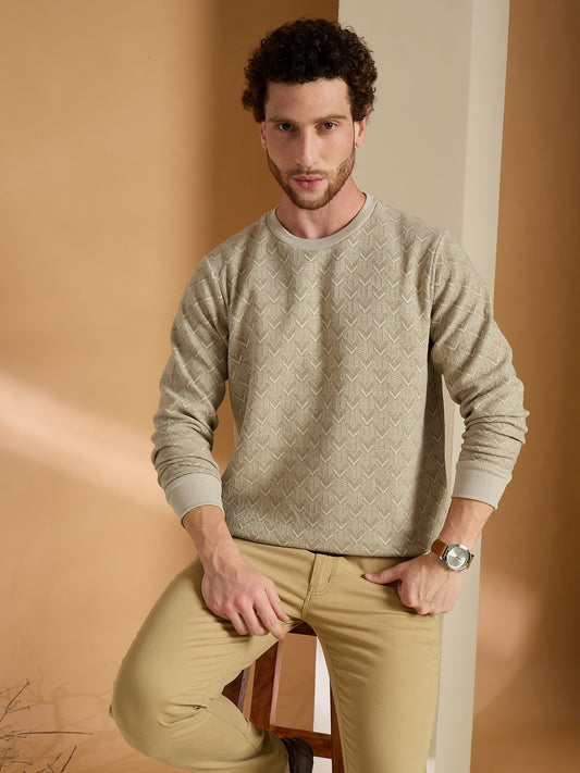 Textured Pullover Full Sleeves Round Neck Sweatshirt