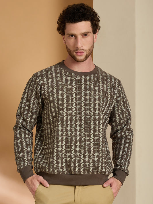 Textured Pullover Full Sleeves Round Neck Sweatshirt