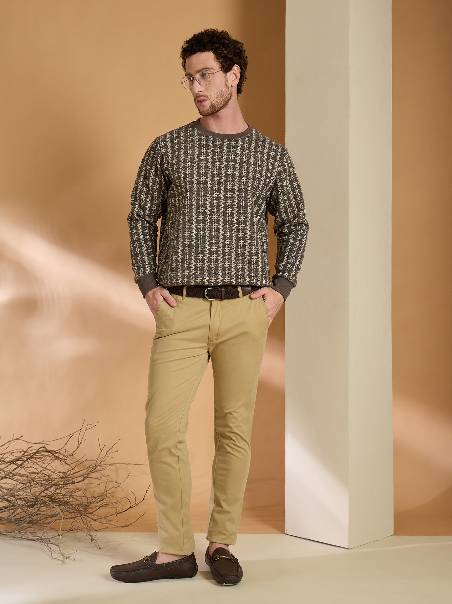 Textured Pullover Full Sleeves Round Neck Sweatshirt