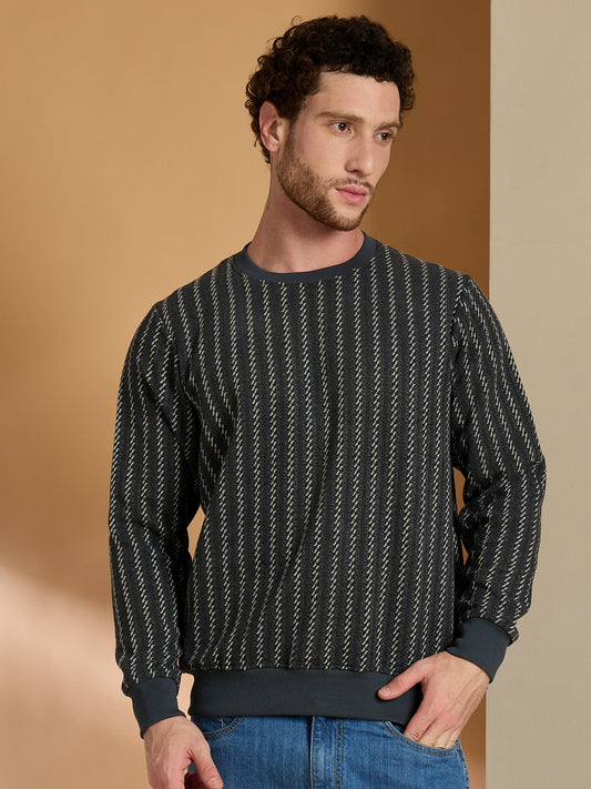 Textured Pullover Full Sleeves Round Neck Sweatshirt