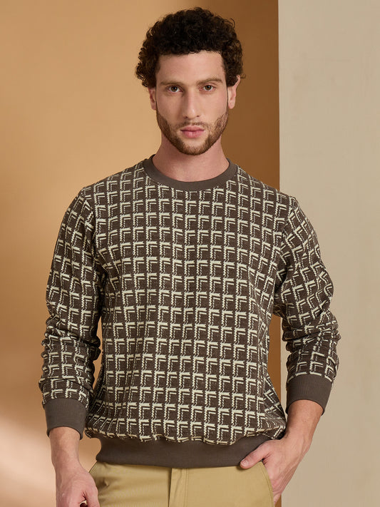 Textured Pullover Full Sleeves Round Neck Sweatshirt