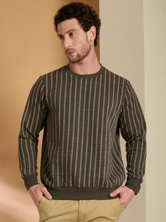 Textured Pullover Full Sleeves Round Neck Sweatshirt