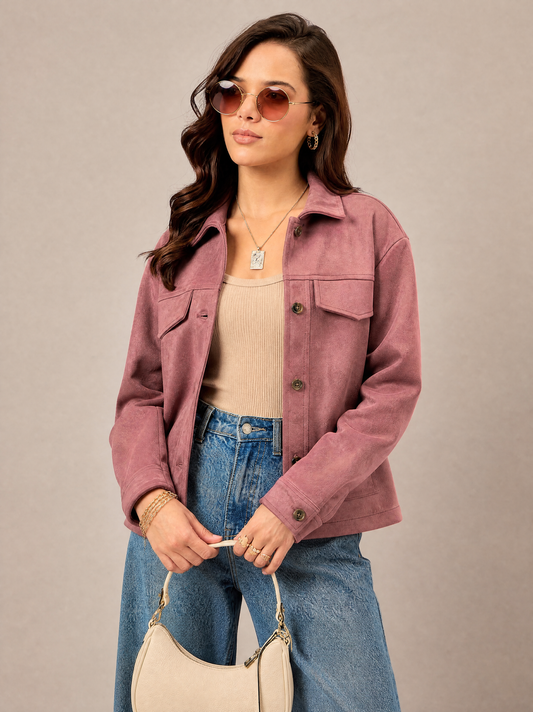 Women Plain Jacket Pink