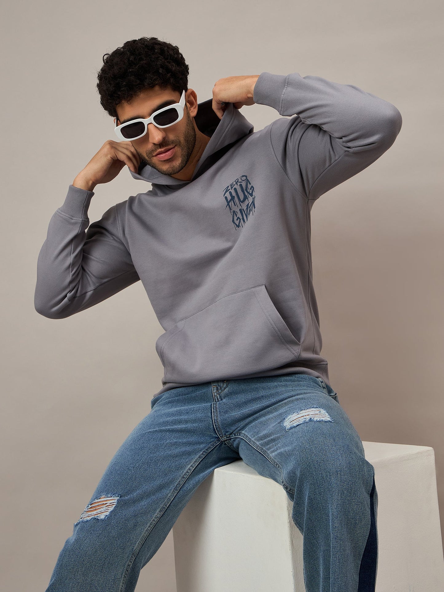 Men Printed Hoodie Grey - Reprise