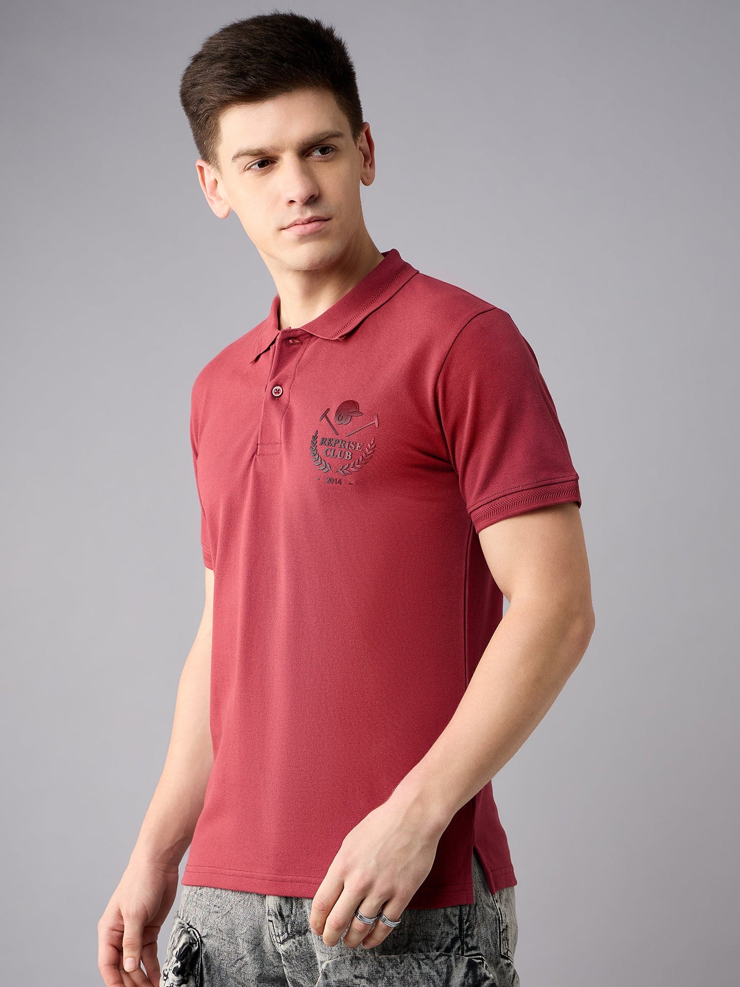 Men Red Printed Polo T-Shirt - Reprise