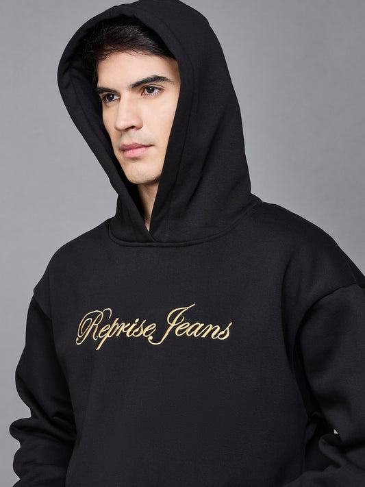 Black Oversize Embroidered Hoodie