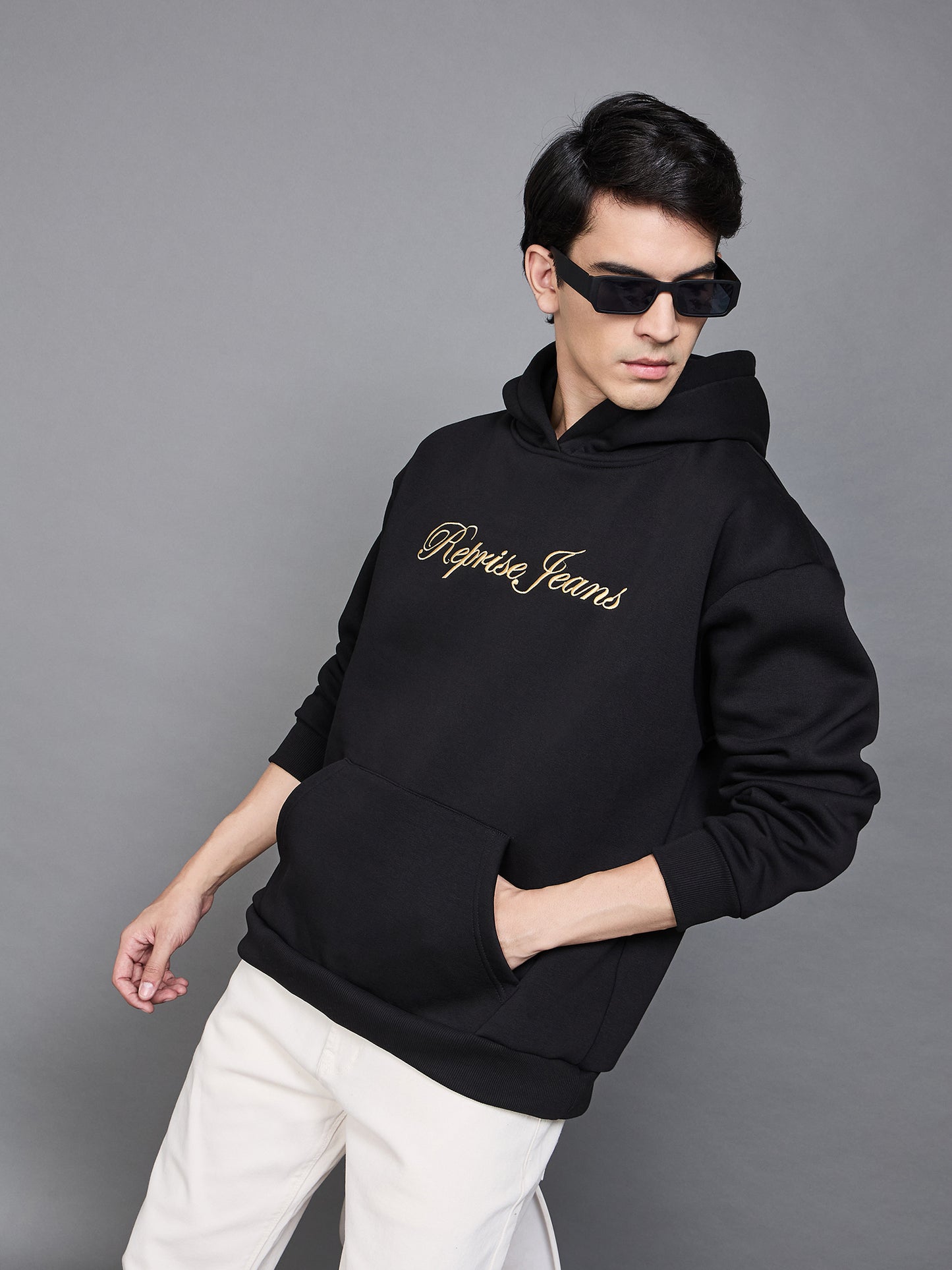 Black Oversize Embroidered Hoodie