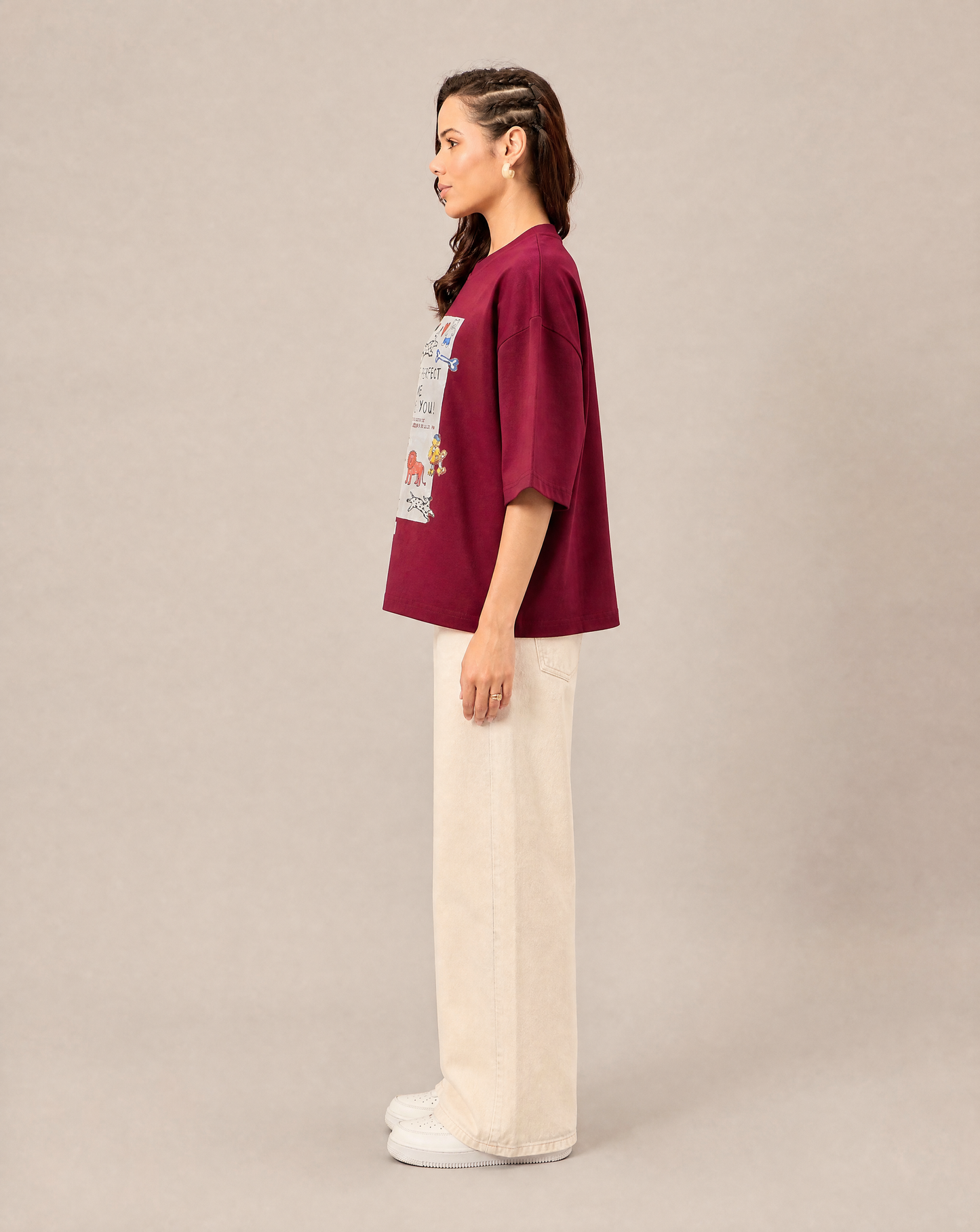 Women Oversize Round Neck T-shirt Maroon