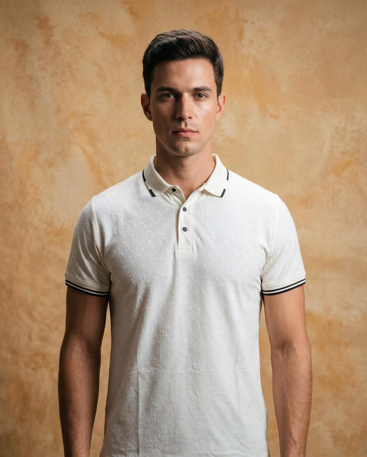 Men Textured White Polo TShirt - Reprise