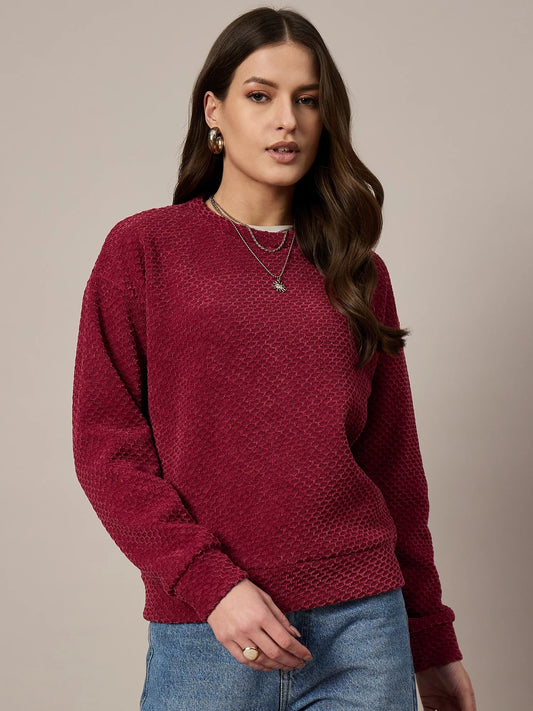 Women Maroon Velour Sweatshirt - Reprise