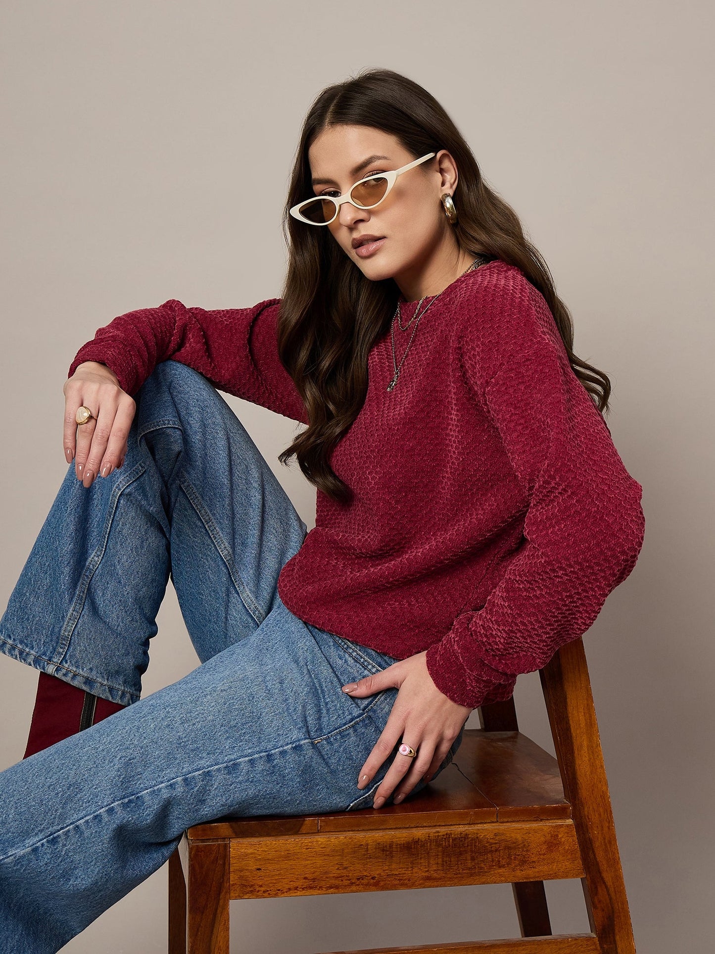 Women Maroon Velour Sweatshirt - Reprise