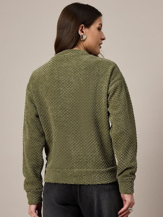 Women Olive Velour Sweatshirt - Reprise