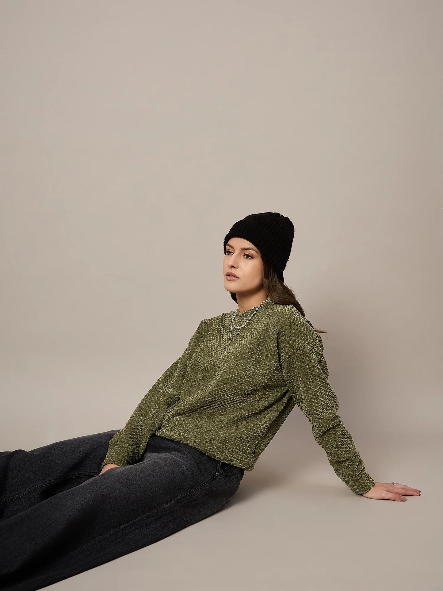 Women Olive Velour Sweatshirt - Reprise