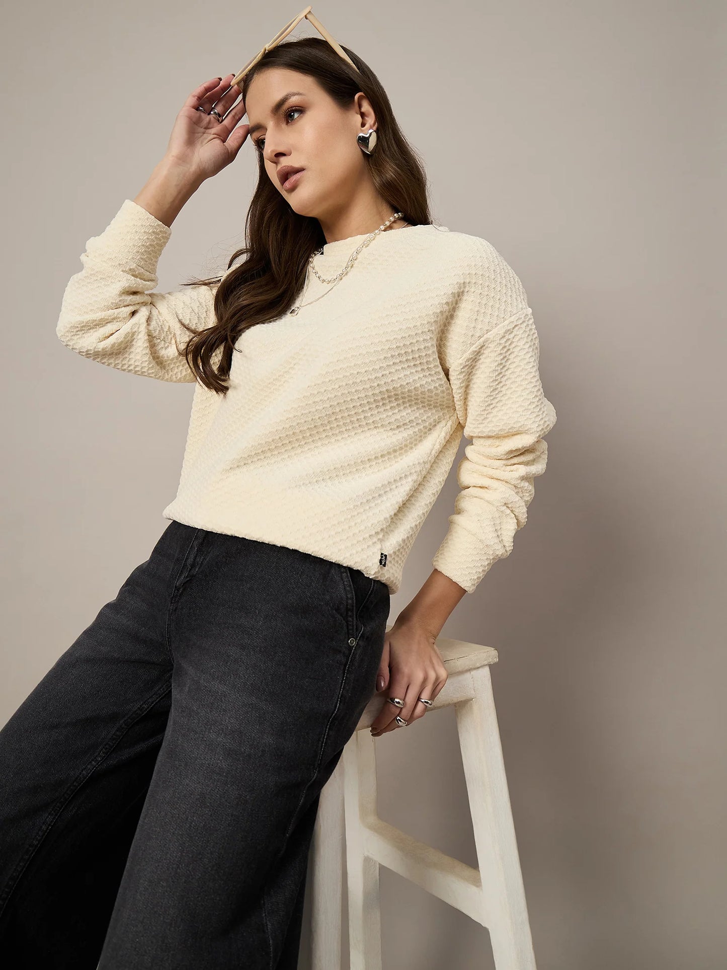 Women Cream Velour Sweatshirt - Reprise