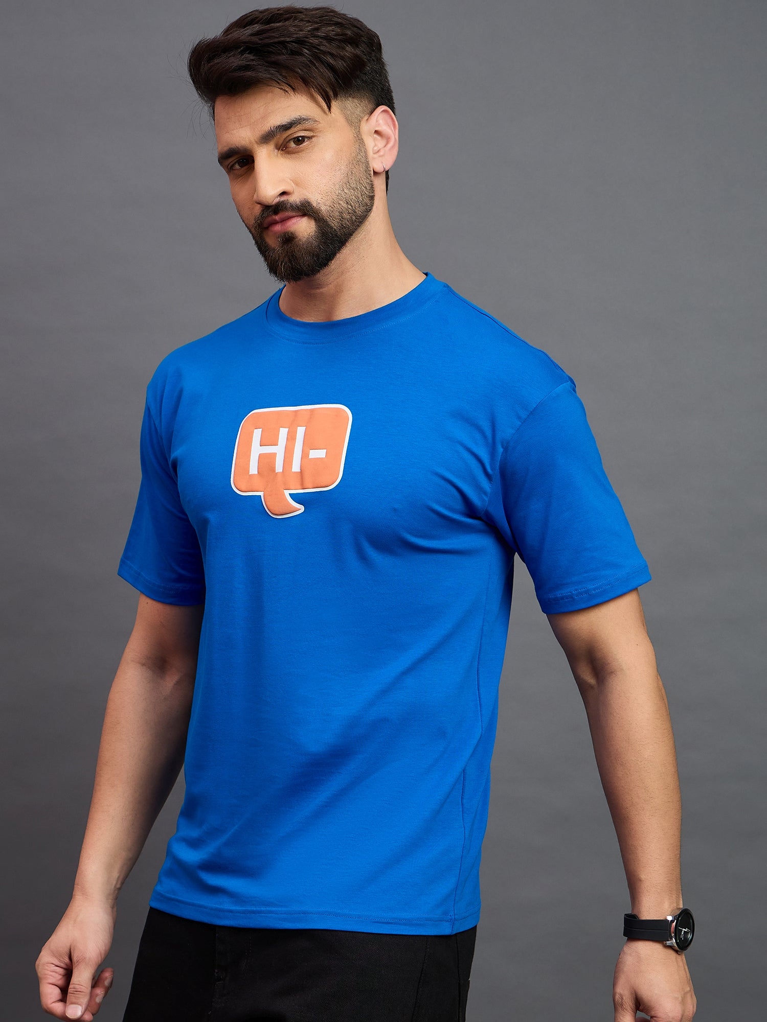 Men Oversized Round Neck Drop Shoulder T-shirt Royal Blue