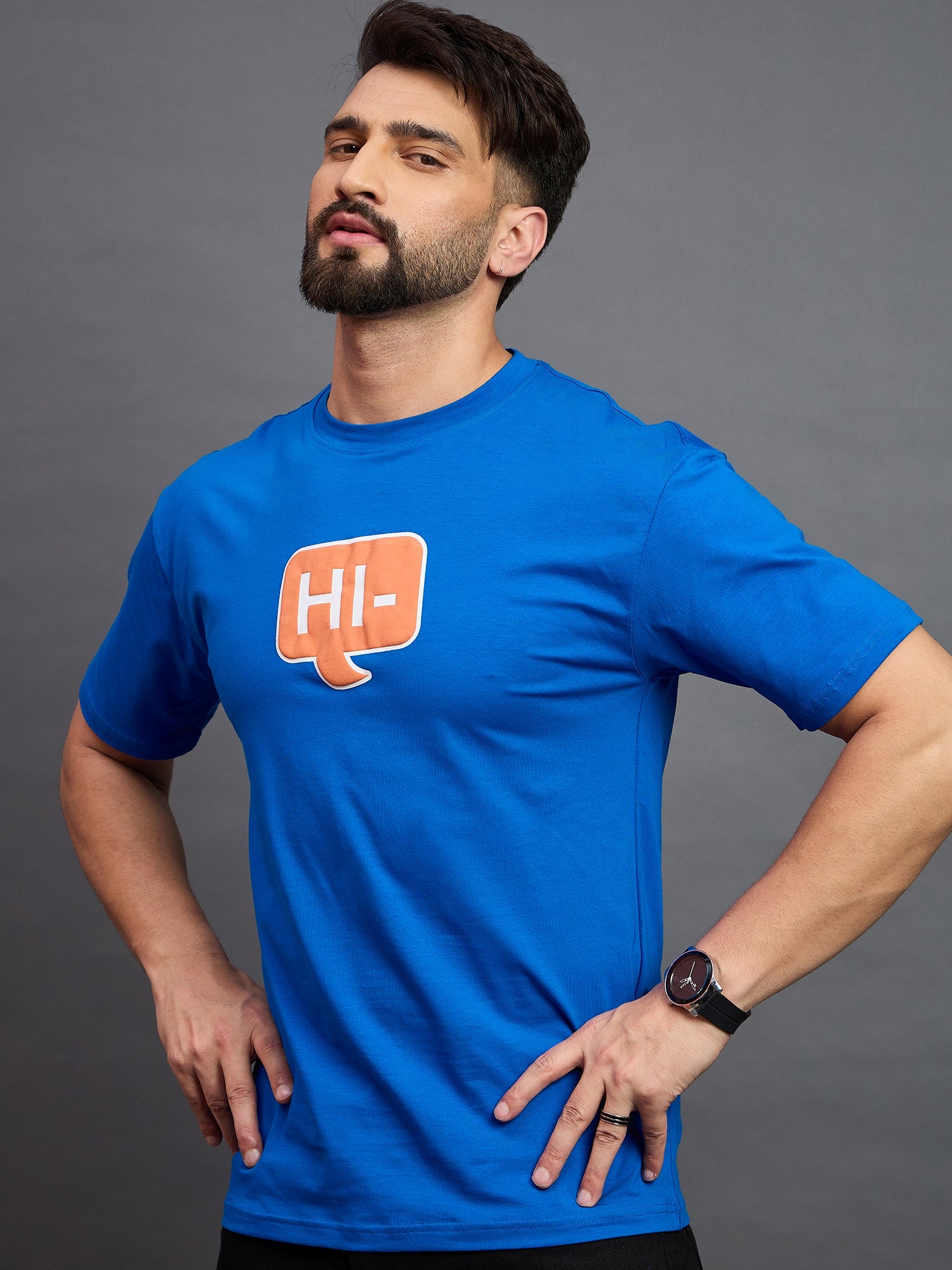 Men Oversized Round Neck Drop Shoulder T-shirt Royal Blue