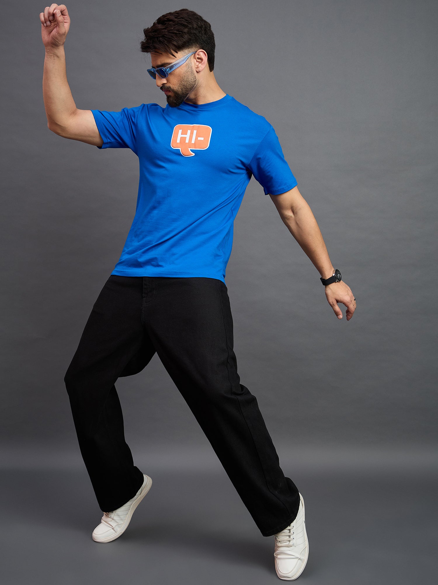 Men Oversized Round Neck Drop Shoulder T-shirt Royal Blue