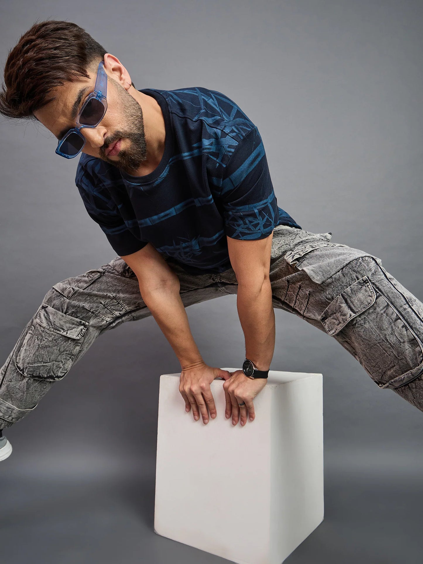 Men Striped T-shirt Light Navy